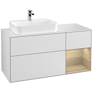 Villeroy und Boch Finion Waschtischunterschrank G401PCMT 120cm, Abdeckplatte white matt, Emotion, Regal rechts Oak Veneer, White matt lacquer
