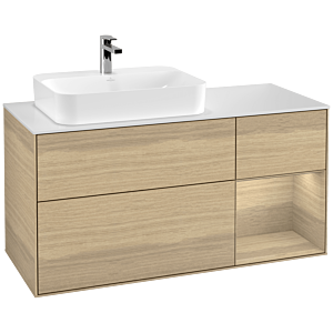 Villeroy und Boch Finion Waschtischunterschrank G401PCPC 120cm, Abdeckplatte white matt, Emotion, Regal rechts Oak Veneer, Oak Veneer