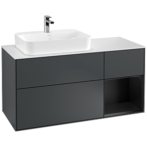 Villeroy und Boch Finion Waschtischunterschrank G401PDHG 120cm, Abdeckplatte white matt, Emotion, Regal rechts Black matt lacquer, Midnight Blue Matt Lacquer