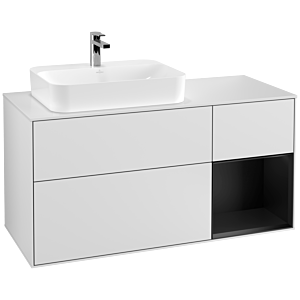 Villeroy and Boch Finion Villeroy and Boch Finion G401PDMT 120cm, cover plate matt white, Emotion, shelf on the right black matt lacquer, white matt lacquer