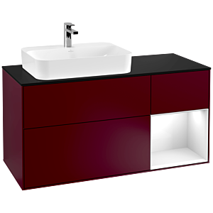 Villeroy und Boch Finion Waschtischunterschrank G402GFHB 120cm, Abdeckplatte black matt, Emotion, Regal rechts Glossy white lacquer, Peony Matt