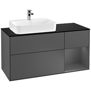 Villeroy und Boch Finion Waschtischunterschrank G402GKGK 120cm, Abdeckplatte black matt, Emotion, Regal rechts Anthracite matt, Anthracite matt