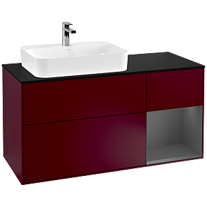 Villeroy und Boch Finion Waschtischunterschrank G402GKHB 120cm, Abdeckplatte black matt, Emotion, Regal rechts Anthracite matt, Peony Matt