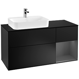 Villeroy und Boch Finion Waschtischunterschrank G402GKPD 120cm, Abdeckplatte black matt, Emotion, Regal rechts Anthracite matt, Black matt lacquer