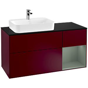Villeroy und Boch Finion Waschtischunterschrank G402GMHB 120cm, Abdeckplatte black matt, Emotion, Regal rechts Olive Matt Lacquer, Peony Matt