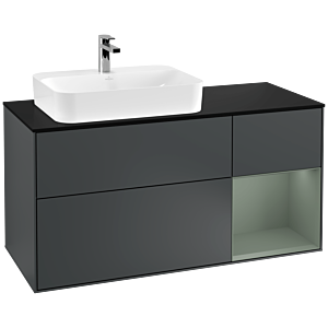Villeroy und Boch Finion Waschtischunterschrank G402GMHG 120cm, Abdeckplatte black matt, Emotion, Regal rechts Olive Matt Lacquer, Midnight Blue Matt Lacquer