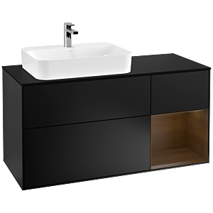 Villeroy und Boch Finion Waschtischunterschrank G402GNPD 120cm, Abdeckplatte black matt, Emotion, Regal rechts Walnut veneer, Black matt lacquer