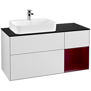 Villeroy und Boch Finion Waschtischunterschrank G402HBMT 120cm, Abdeckplatte black matt, Emotion, Regal rechts Peony, White matt lacquer