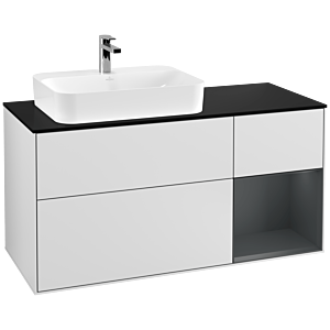 Villeroy et Boch Finion Villeroy et Boch G402HGMT 120cm, plaque de finition noir mat, Emotion, étagère à droite Midnight Blue Matt Lacquer , laqué blanc mat