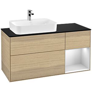 Villeroy und Boch Finion Waschtischunterschrank G402MTPC 120cm, Abdeckplatte black matt, Emotion, Regal rechts White matt lacquer, Oak Veneer
