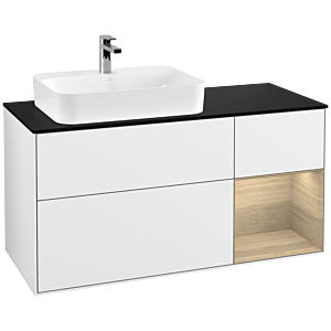Villeroy und Boch Finion Waschtischunterschrank G402PCGF 120cm, Abdeckplatte black matt, Emotion, Regal rechts Oak Veneer, Glossy white lacquer
