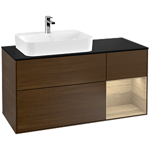 Villeroy und Boch Finion Waschtischunterschrank G402PCGN 120cm, Abdeckplatte black matt, Emotion, Regal rechts Oak Veneer, Walnut veneer