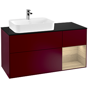 Villeroy und Boch Finion Waschtischunterschrank G402PCHB 120cm, Abdeckplatte black matt, Emotion, Regal rechts Oak Veneer, Peony Matt