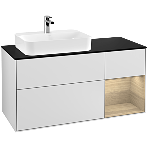 Villeroy und Boch Finion Waschtischunterschrank G402PCMT 120cm, Abdeckplatte black matt, Emotion, Regal rechts Oak Veneer, White matt lacquer
