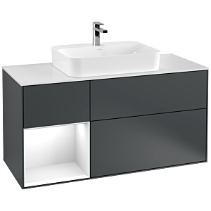 Villeroy und Boch Finion Waschtischunterschrank G411GFHG 120cm, Abdeckplatte white matt, Emotion, Regal links Glossy white lacquer, Midnight Blue Matt Lacquer