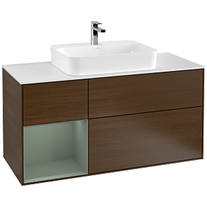 Villeroy et Boch Finion Villeroy et Boch G411GMGN 120cm, plaque de finition blanc mat, émotion, étagère à gauche Olive Matt Lacquer , placage Olive Matt Lacquer