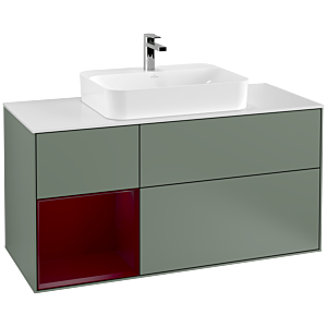 Villeroy et Boch Finion Villeroy et Boch G411HBGM 120cm, plaque de finition blanc mat, émotion, étagère à gauche Peony , Olive Matt Lacquer