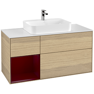 Villeroy et Boch Finion Villeroy et Boch G411HBPC 120cm, plaque de finition blanc mat, émotion, étagère à gauche Peony , Oak Veneer