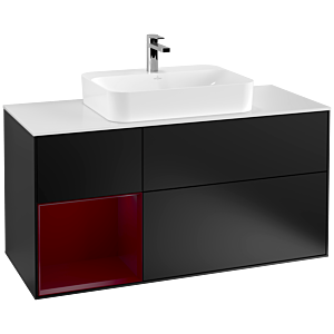 Villeroy and Boch Finion Villeroy and Boch Finion G411HBPD 120cm, cover plate matt white, Emotion, shelf on the left Peony , matt black lacquer