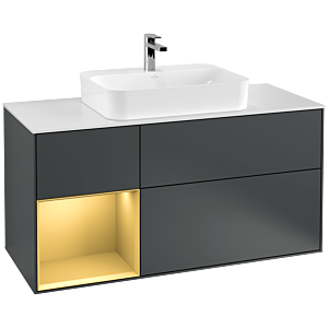 Villeroy et Boch Finion Villeroy et Boch G411HFHG 120cm, plaque de recouvrement blanc mat, Emotion, étagère gauche or mat, Midnight Blue Matt Lacquer