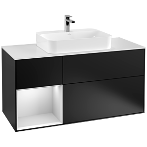 Villeroy und Boch Finion Waschtischunterschrank G411MTPD 120cm, Abdeckplatte white matt, Emotion, Regal links White matt lacquer, Black matt lacquer