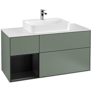 Villeroy and Boch Finion Villeroy and Boch Finion G411PDGM 120cm, cover plate white matt, Emotion, shelf left black matt lacquer, Olive Matt Lacquer