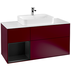 Villeroy et Boch Finion Villeroy et Boch G411PDHB 120cm, plaque de recouvrement blanc mat, Emotion, étagère gauche laqué noir mat, Peony Matt