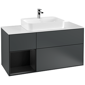 Villeroy et Boch Finion Villeroy et Boch G411PDHG 120cm, plaque de finition blanc mat, Emotion, étagère à gauche laqué noir mat, Midnight Blue Matt Lacquer