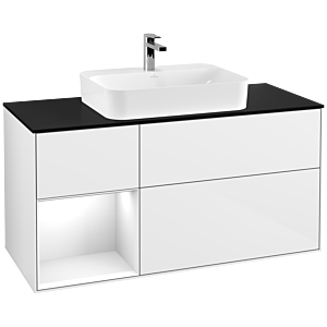 Villeroy and Boch Finion Villeroy and Boch Finion G412GFGF 120cm, cover plate black matt, Emotion, shelf left Glossy white lacquer, Glossy white lacquer