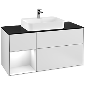 Villeroy and Boch Finion Villeroy and Boch Finion G412GFMT 120cm, cover plate black matt, Emotion, shelf left glossy white lacquer, white matt lacquer