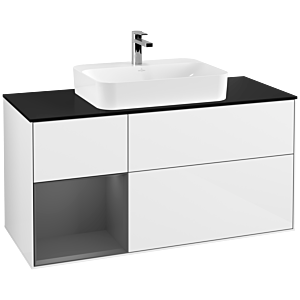 Villeroy and Boch Finion Villeroy and Boch Finion G412GKGF 120cm, cover plate black matt, Emotion, shelf left Anthracite matt, Glossy white lacquer