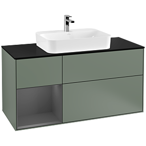 Villeroy and Boch Finion Villeroy and Boch Finion G412GKGM 120cm, cover plate black matt, Emotion, shelf left Anthracite matt, Olive Matt Lacquer