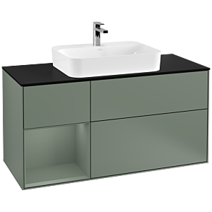 Villeroy and Boch Finion Villeroy and Boch Finion G412GMGM 120cm, cover plate black matt, emotion, shelf on the left Olive Matt Lacquer , Olive Matt Lacquer