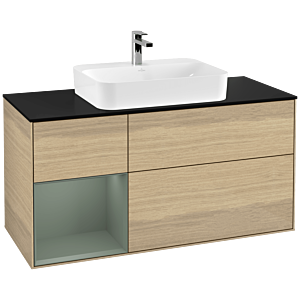 Villeroy and Boch Finion Villeroy and Boch Finion G412GMPC 120cm, cover plate black matt, Emotion, shelf on the left Olive Matt Lacquer , Oak Veneer