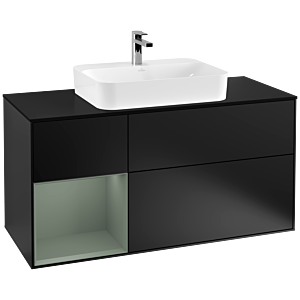 Villeroy und Boch Finion Waschtischunterschrank G412GMPD 120cm, Abdeckplatte black matt, Emotion, Regal links Olive Matt Lacquer, Black matt lacquer
