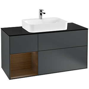 Villeroy and Boch Finion Villeroy and Boch Finion G412GNHG 120cm, cover plate black matt, Emotion, shelf left Walnut veneer, Midnight Blue Matt Lacquer