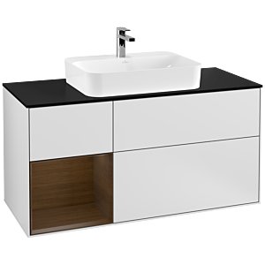 Villeroy and Boch Finion Villeroy and Boch Finion G412GNMT 120cm, cover plate black matt, emotion, shelf left walnut veneer, white matt lacquer