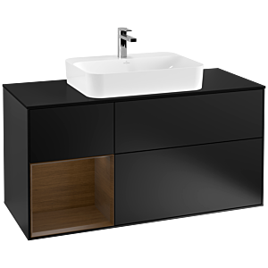 Villeroy et Boch Finion Villeroy et Boch G412GNPD 120cm, plaque de finition noir mat, émotion, étagère gauche placage noyer, laqué noir mat