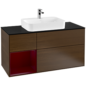 Villeroy et Boch Finion Villeroy et Boch G412HBGN 120cm, plaque de finition noir mat, émotion, étagère à gauche Peony , placage Peony