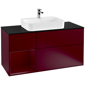 Villeroy und Boch Finion Waschtischunterschrank G412HBHB 120cm, Abdeckplatte black matt, Emotion, Regal links Peony, Peony Matt