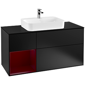 Villeroy et Boch Finion Villeroy et Boch G412HBPD 120cm, plaque de finition noir mat, Emotion, étagère à gauche Peony , laqué noir mat