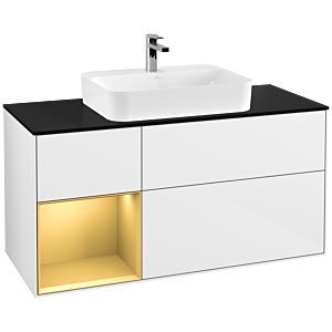 Villeroy and Boch Finion Villeroy and Boch Finion G412HFGF 120cm, cover plate black matt, Emotion, shelf left gold matt, Glossy white lacquer