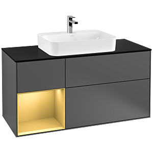 Villeroy and Boch Finion Villeroy and Boch Finion G412HFGK 120cm, cover plate black matt, Emotion, shelf left gold matt, anthracite matt