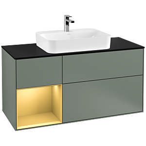 Villeroy and Boch Finion Villeroy and Boch Finion G412HFGM 120cm, cover plate black matt, Emotion, shelf left gold matt, Olive Matt Lacquer