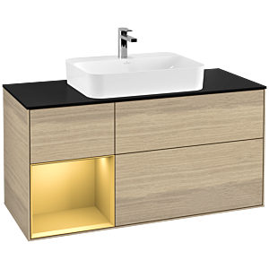 Villeroy and Boch Finion Villeroy and Boch Finion G412HFPC 120cm, cover plate black matt, Emotion, shelf left gold matt, Oak Veneer