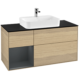 Villeroy et Boch Finion Villeroy et Boch G412HGPC 120cm, plaque de finition noir mat, Emotion, étagère gauche Midnight Blue Matt Lacquer , Oak Veneer