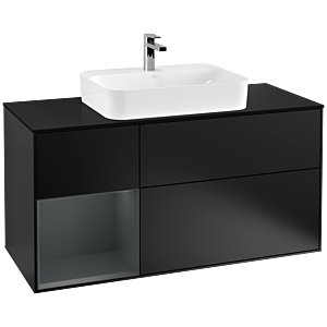 Villeroy und Boch Finion Waschtischunterschrank G412HGPD 120cm, Abdeckplatte black matt, Emotion, Regal links Midnight Blue Matt Lacquer, Black matt lacquer