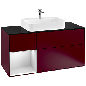 Villeroy et Boch Finion Villeroy et Boch G412MTHB 120cm, plaque de finition noir mat, Emotion, étagère gauche laqué blanc mat, Peony Matt