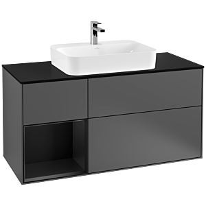 Villeroy et Boch Finion Villeroy et Boch G412PDGK 120cm, plaque de recouvrement noir mat, Emotion, étagère à gauche laqué noir mat, anthracite mat