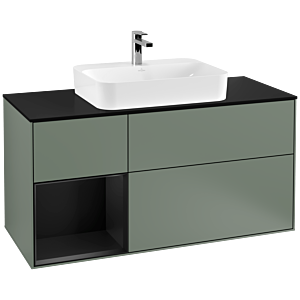 Villeroy und Boch Finion Waschtischunterschrank G412PDGM 120cm, Abdeckplatte black matt, Emotion, Regal links Black matt lacquer, Olive Matt Lacquer